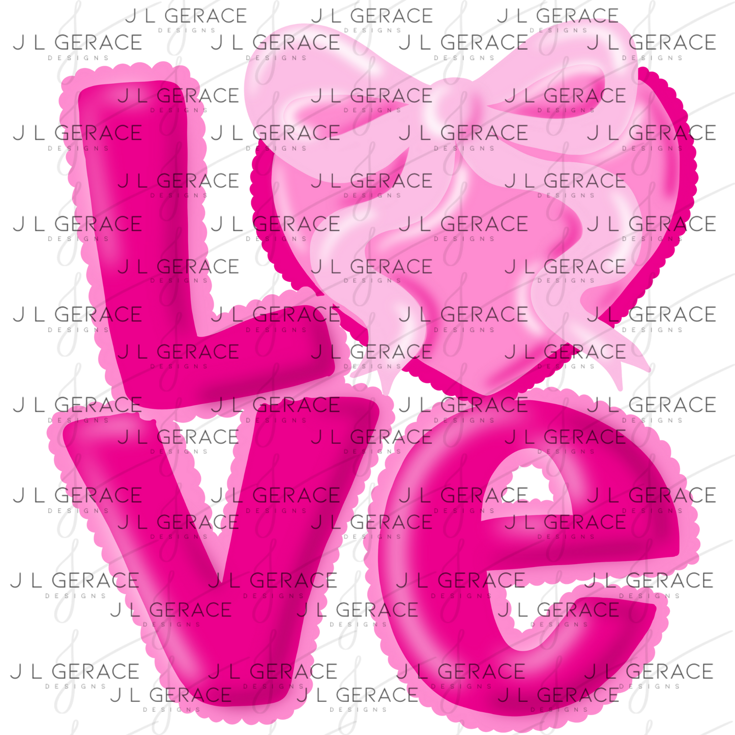Love Pink Bubble Letter PNG with Heart Bow Design