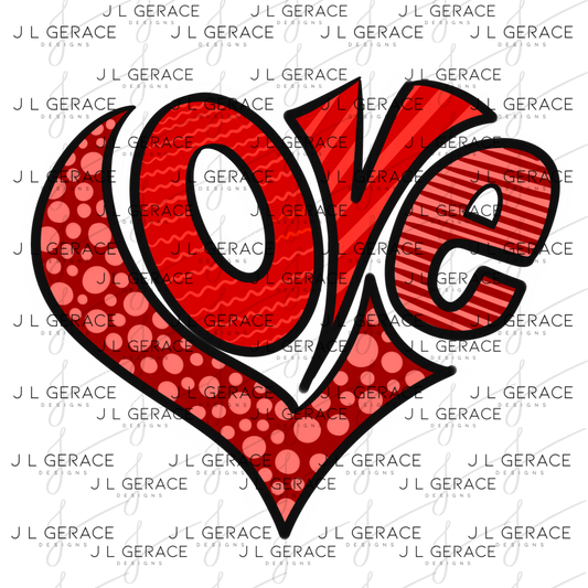 LOVE Heart letters Love Polka Dots and stripes PNG with Glitter Outline Patterned Design