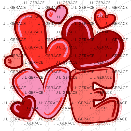 Red Love Bubble Letter PNG with Glitter Outline Design