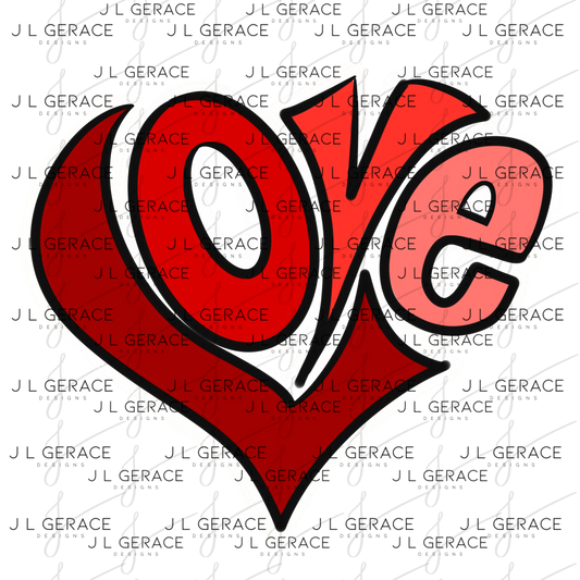 Red Love Heart Letter PNG with Glitter Outline Design