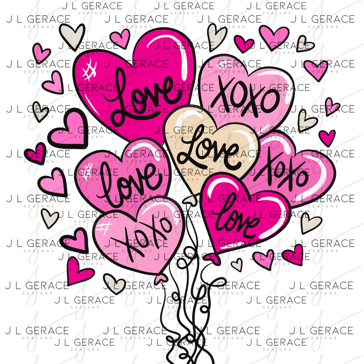 Pink Love & XOXO Heart Balloon Bouquet PNG