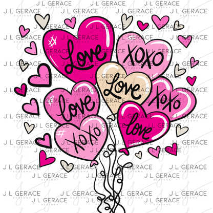 Pink Love & XOXO Heart Balloon Bouquet PNG