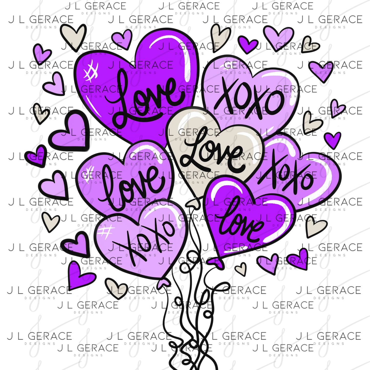 Purple Love & XOXO Heart Balloon Bouquet PNG