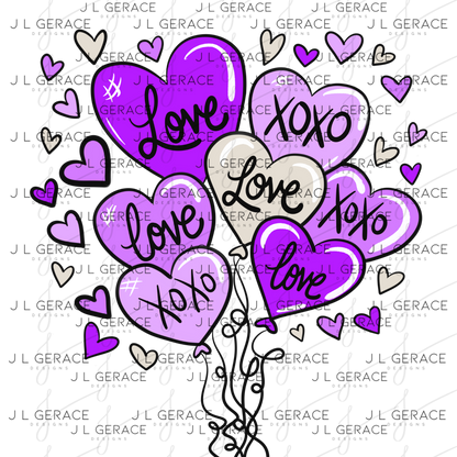 Purple Love & XOXO Heart Balloon Bouquet PNG