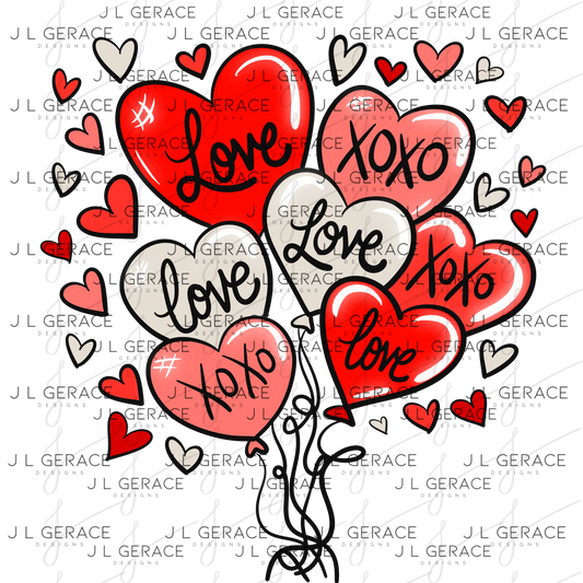 Red Love & XOXO Heart Balloon Bouquet PNG