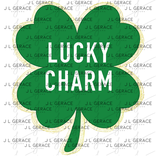 Lucky Charm Shamrock PNG St Patricks Day Glitter Outline Sublimation Clipart Digital Download