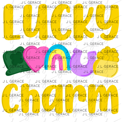Lucky Charm St Patrick PNG – Shamrock Heart Rainbow Horseshoe Pot of Gold Design