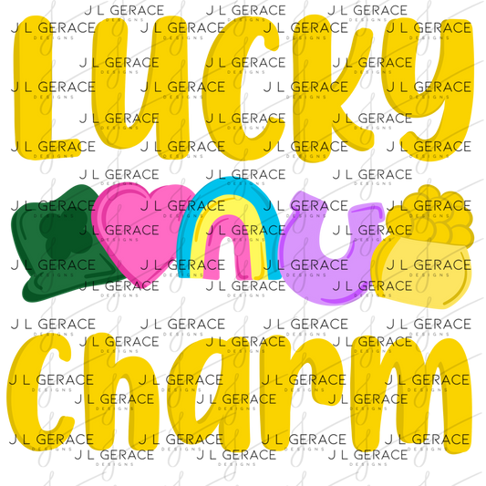 Lucky Charm St Patrick PNG – Shamrock Heart Rainbow Horseshoe Pot of Gold Design