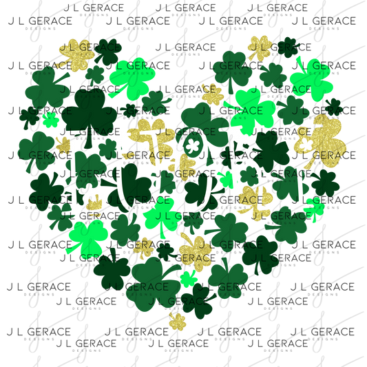 Lucky Shamrock Heart PNG St Patricks Day Sublimation Design