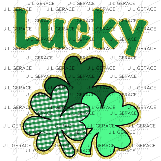 Lucky Shamrock Trio PNG – Gold Glitter Outline St Patrick Clover Design