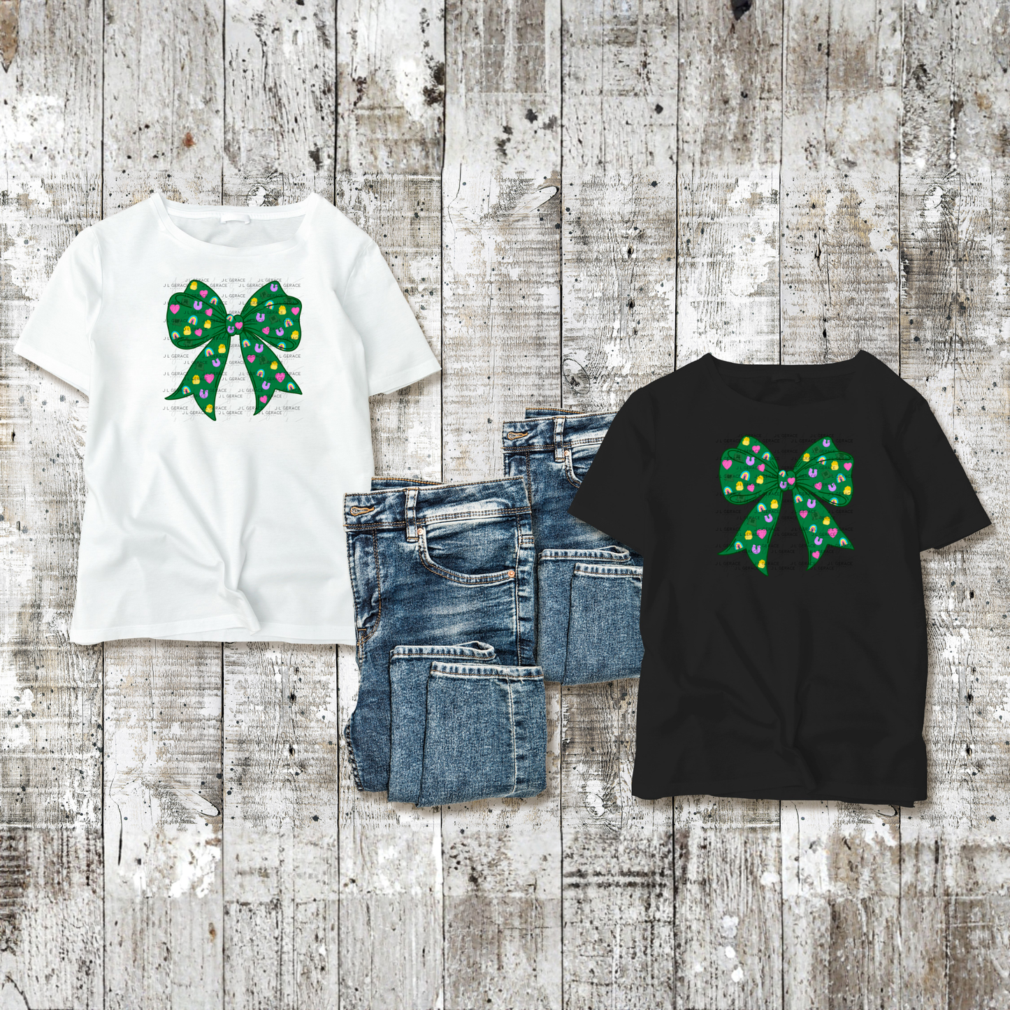 St Patricks Day Bow PNG Shamrock Rainbow Lucky Clipart Green Hair Bow Design Sublimation Download