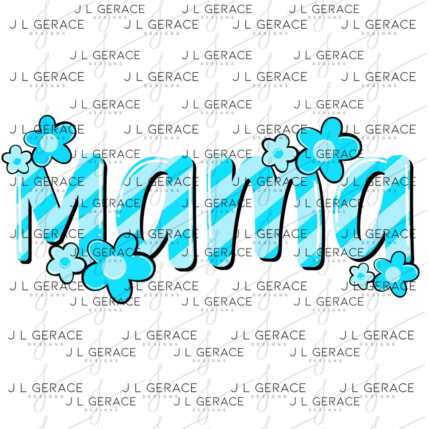 Mama Daisy Floral Blue PNG Design