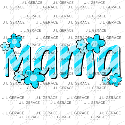 Mama Daisy Floral Blue PNG Design