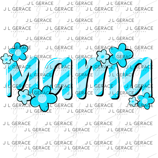 Mama Daisy Floral Blue PNG Design