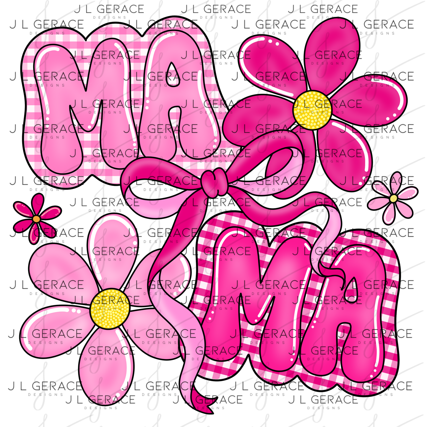 Mama Floral Bow Pink PNG Design