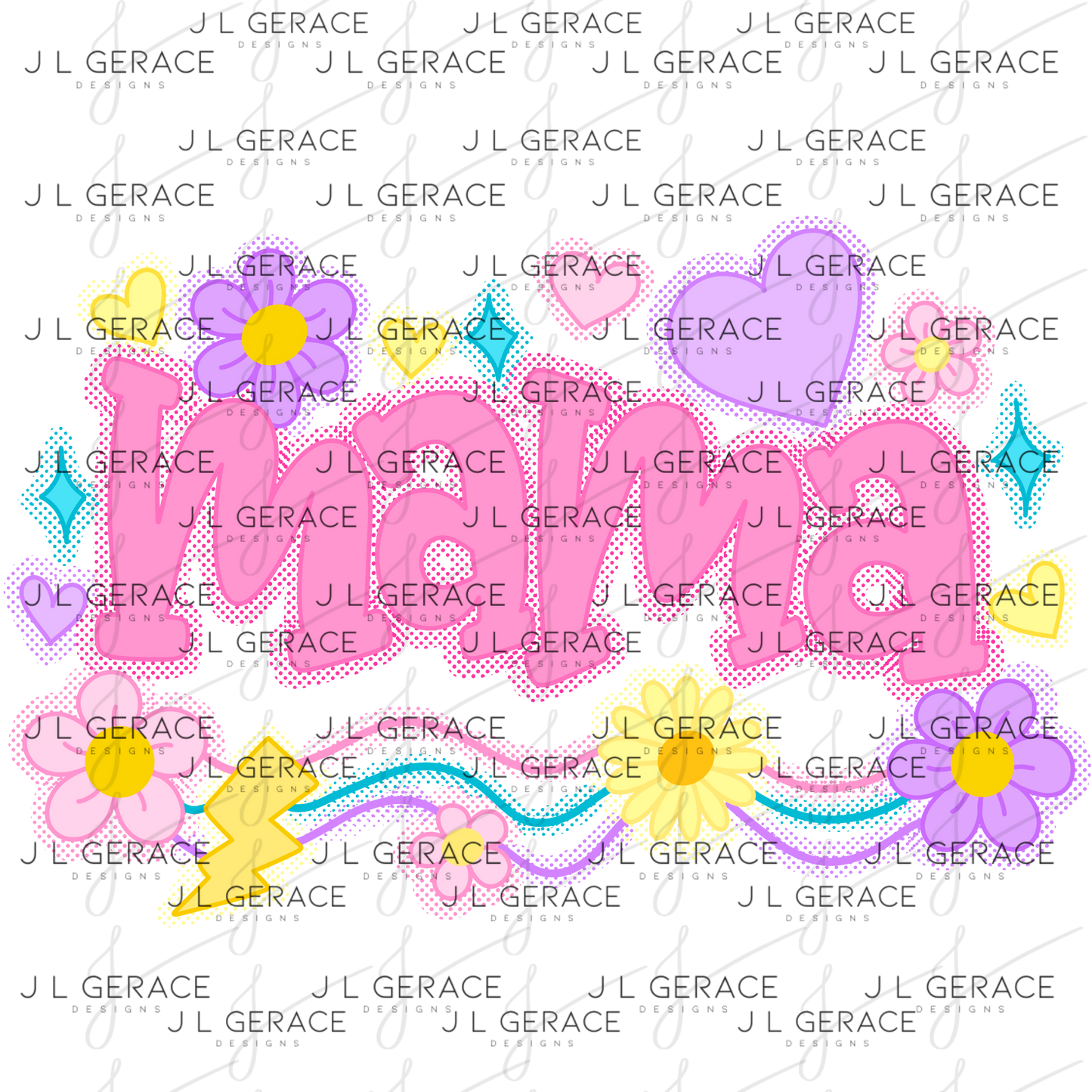 Mama Retro Floral Lightning PNG Design