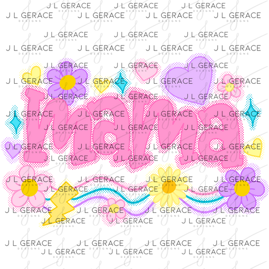 Mama Retro Floral Lightning PNG Design