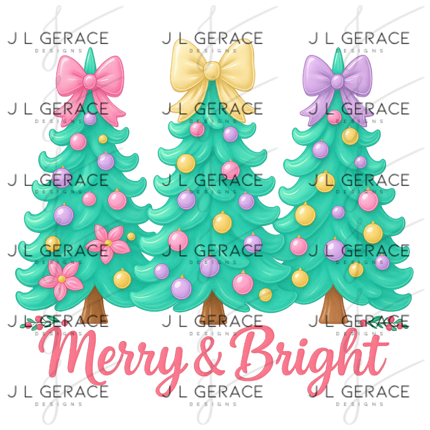 Merry & Bright Pastel Christmas Trees PNG Clipart