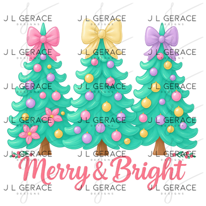 Merry & Bright Pastel Christmas Trees PNG Clipart
