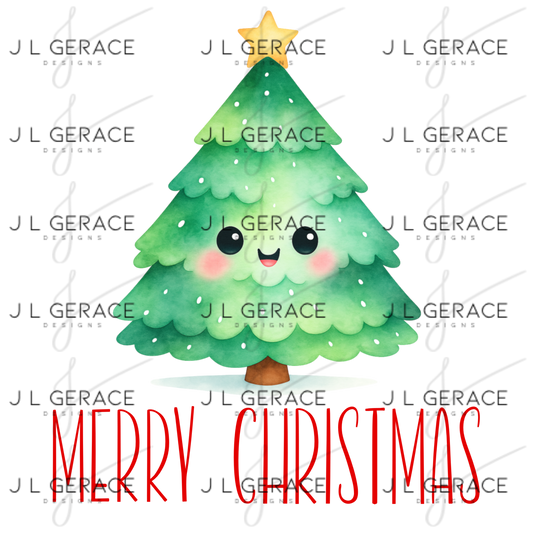Cute Kawaii Merry Christmas Tree PNG