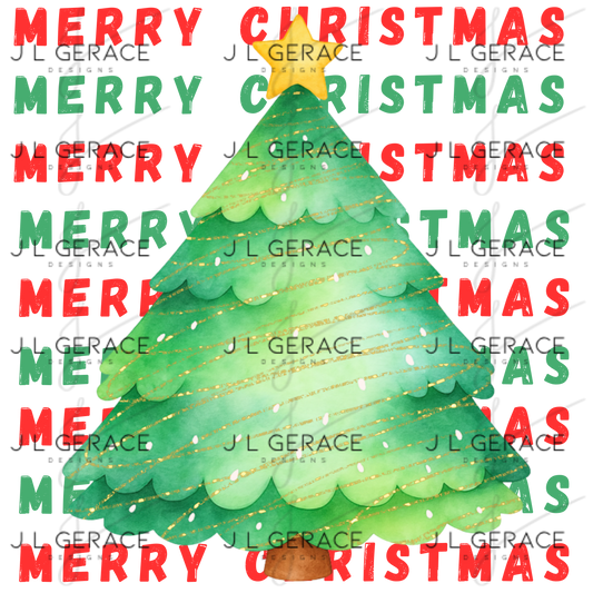 Merry Christmas Watercolor Tree PNG