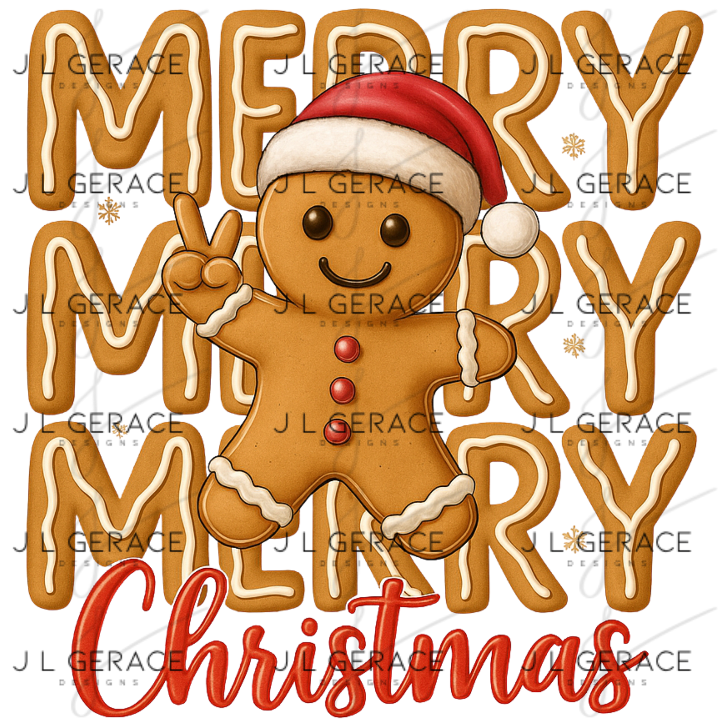 Merry Merry Merry Gingerbread Man PNG – Cute Christmas Cookie Clipart