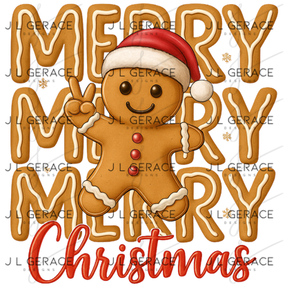 Merry Merry Merry Gingerbread Man PNG – Cute Christmas Cookie Clipart