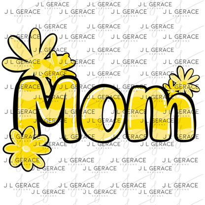 Mom Daisy and Stripes Floral Yellow PNG Design
