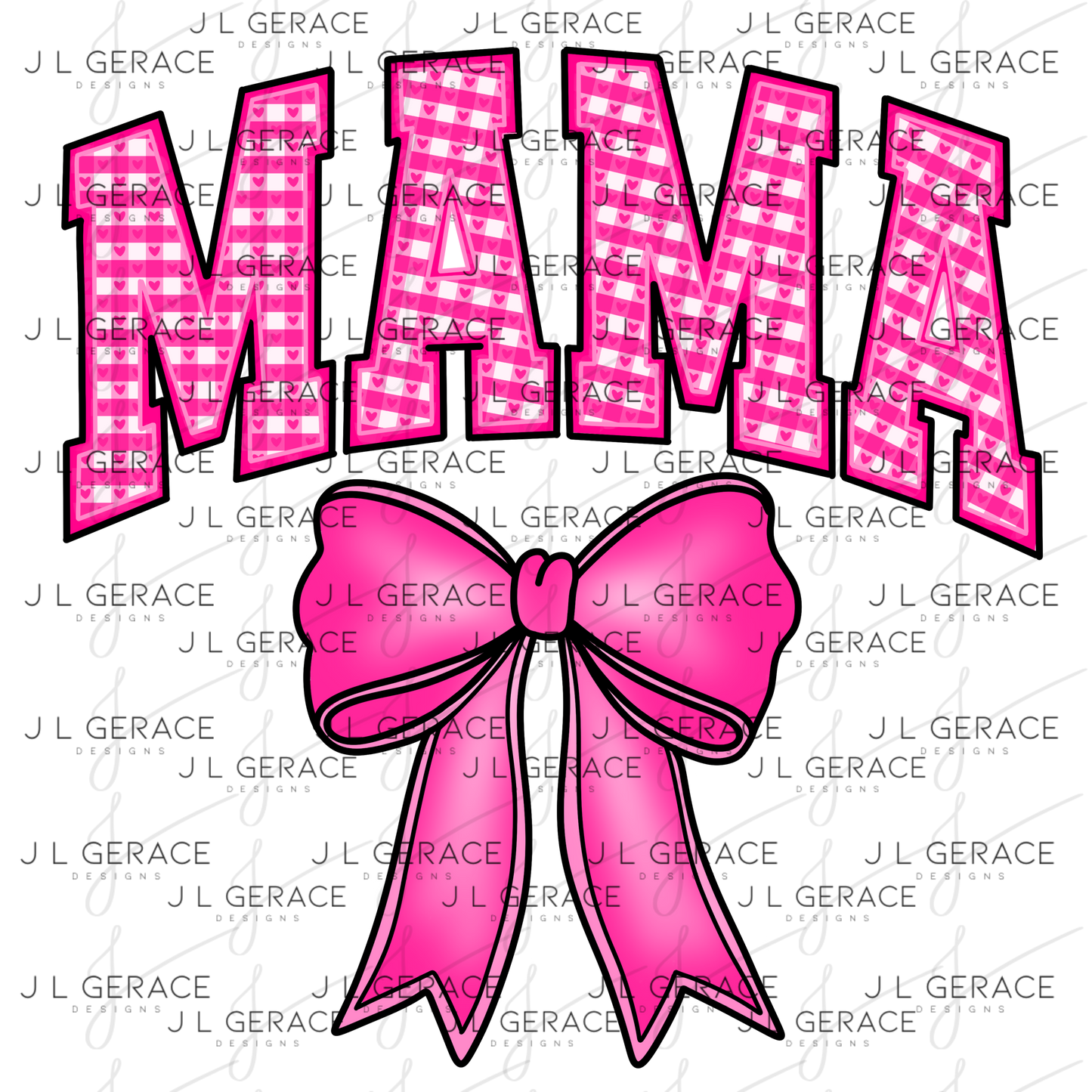 Mama Bow PNG – Pink Gingham Mothers Day Sublimation Design