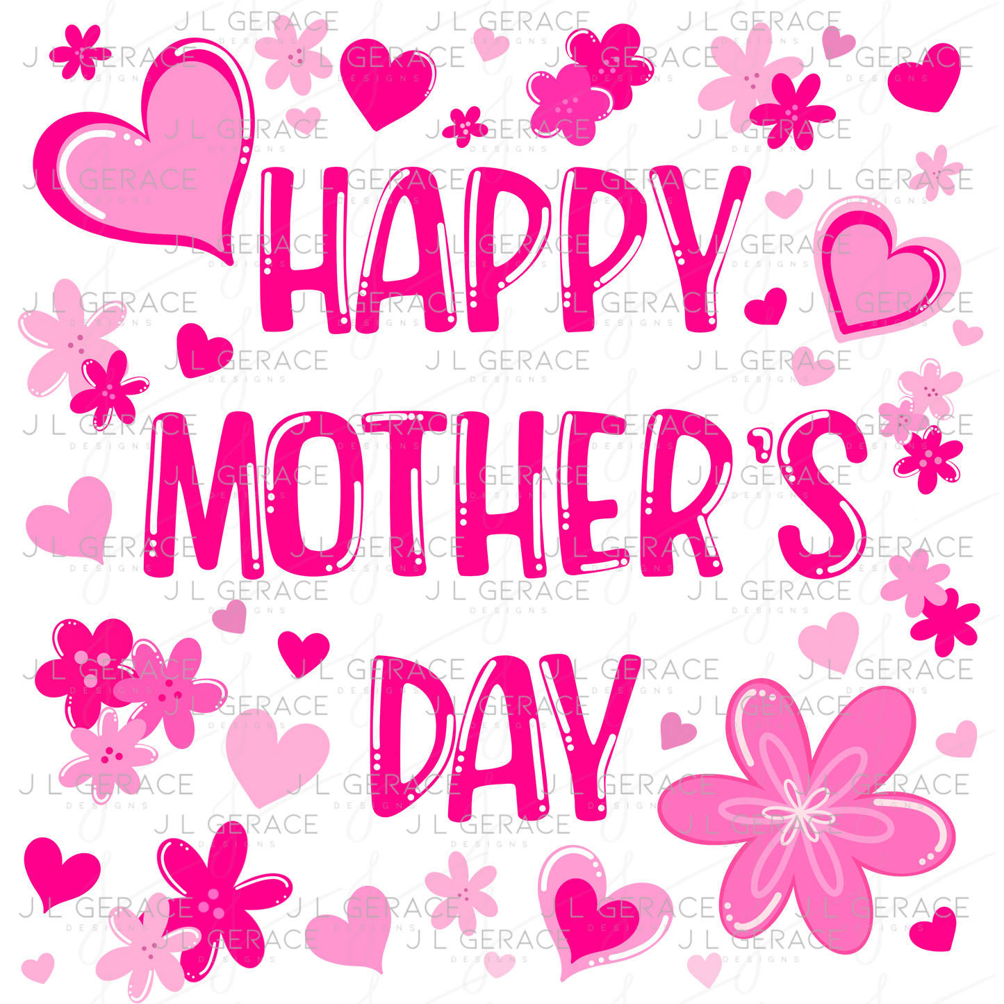 Happy Mothers Day PNG – Pink Hearts Floral Sublimation Design