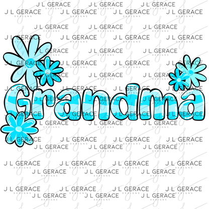 Grandma PNG – Blue Floral Name Sublimation Design