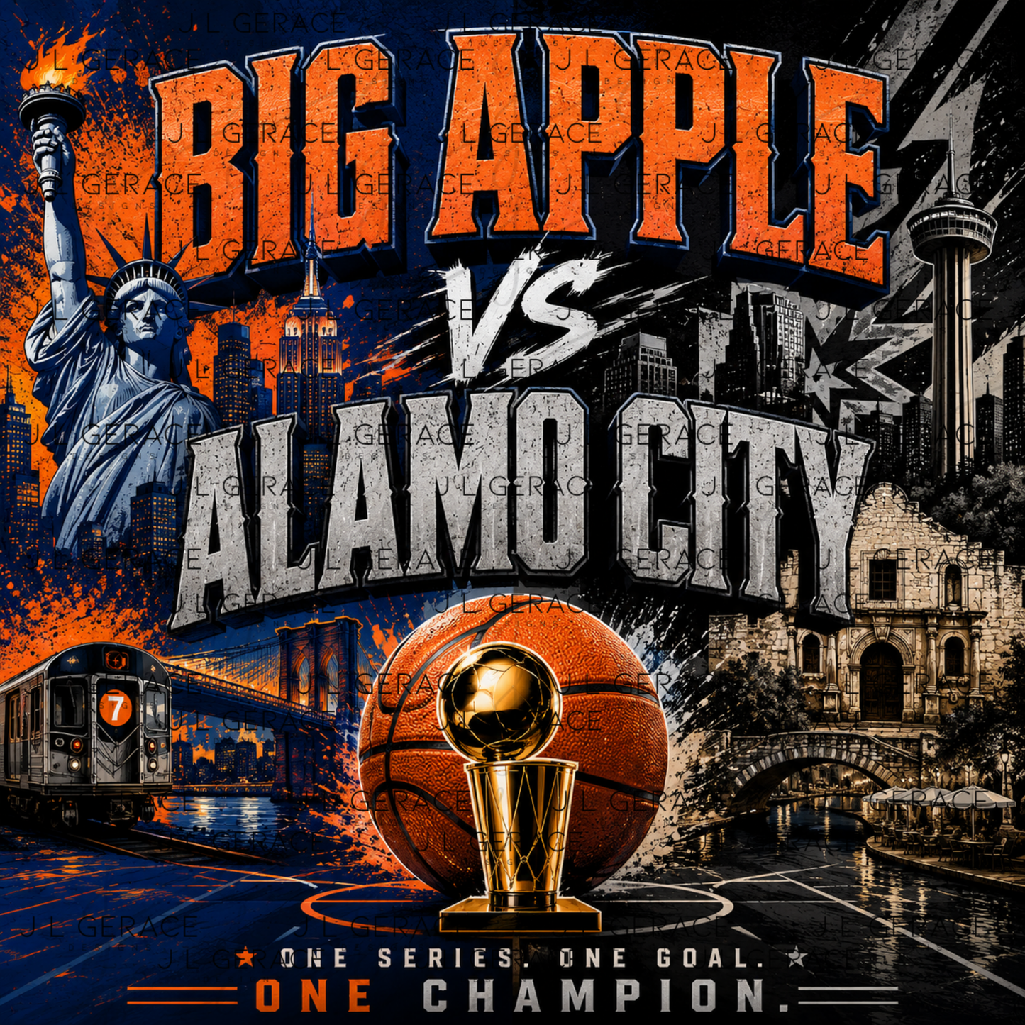 Big Apple vs Alamo City Basketball Championship PNG Design
