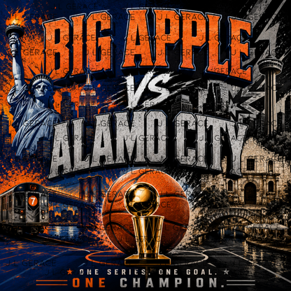 Big Apple vs Alamo City Basketball Championship PNG Design