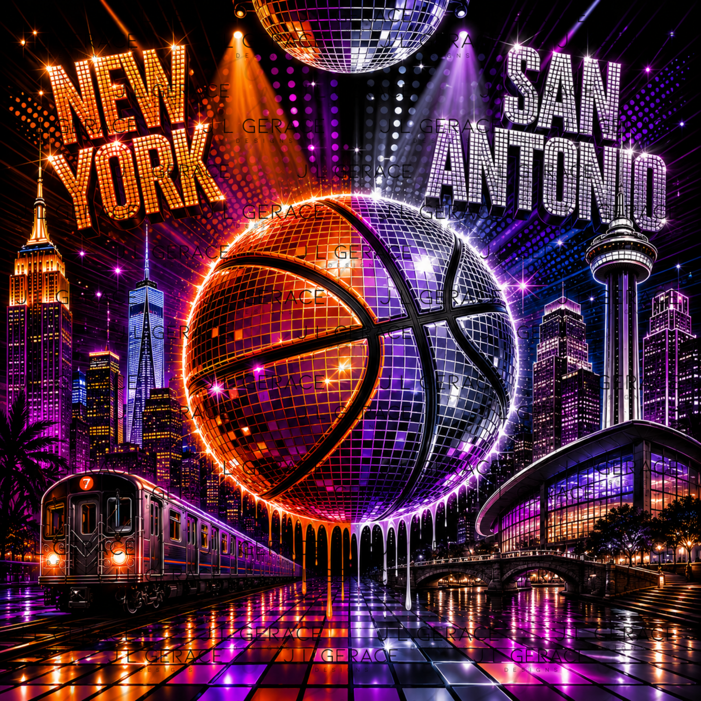 Disco New York vs San Antonio Basketball PNG Design