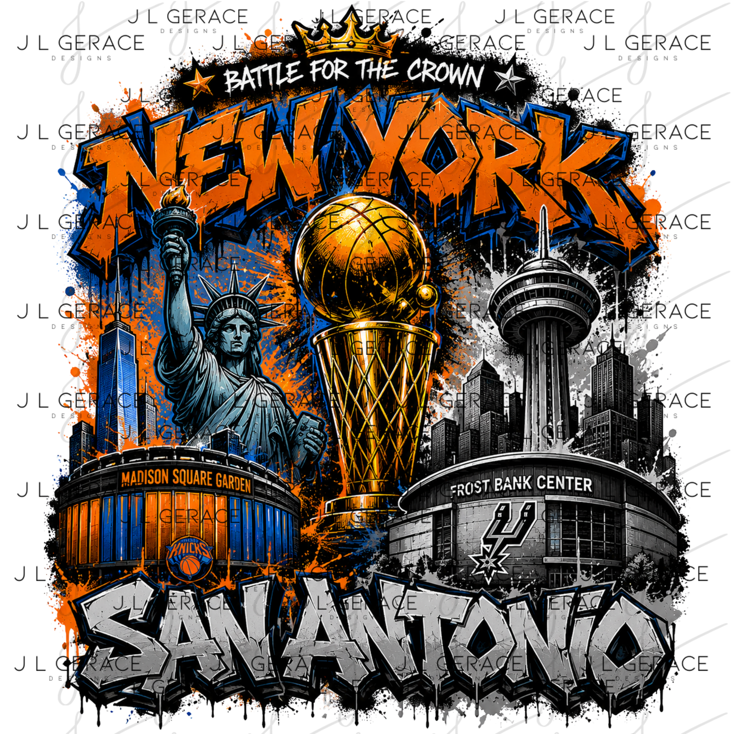 Graffiti New York vs San Antonio Basketball Finals PNG Design