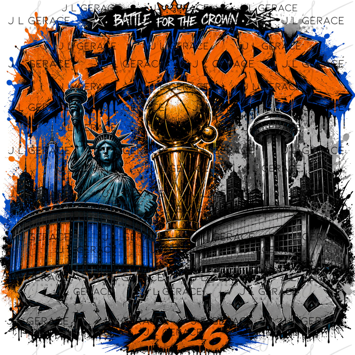 New York vs San Antonio Finals 2026 Graffiti PNG Design