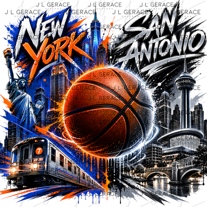 New York vs San Antonio Graffiti Basketball PNG Design