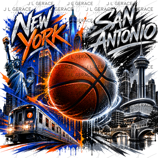 New York vs San Antonio Graffiti Basketball PNG Design