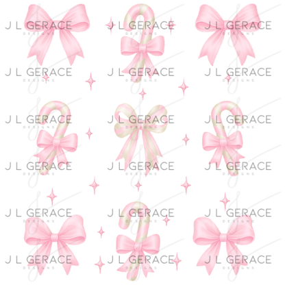 Candy Cane & Bow PNG Clipart Set – Glossy Christmas Elements