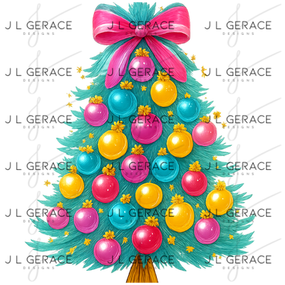 Pastel Glossy Christmas Tree PNG Clipart – Bright Holiday Ornament Design