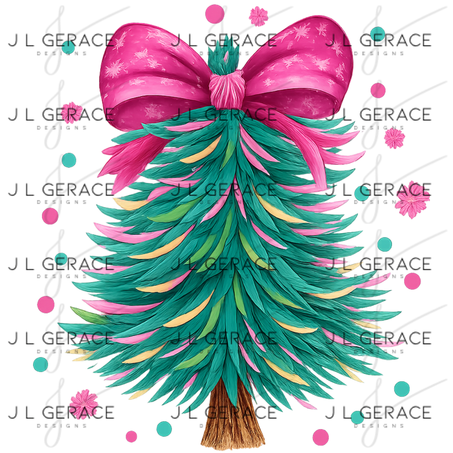 Pink Bow Pastel Christmas Tree PNG Clipart – Watercolor Holiday Design