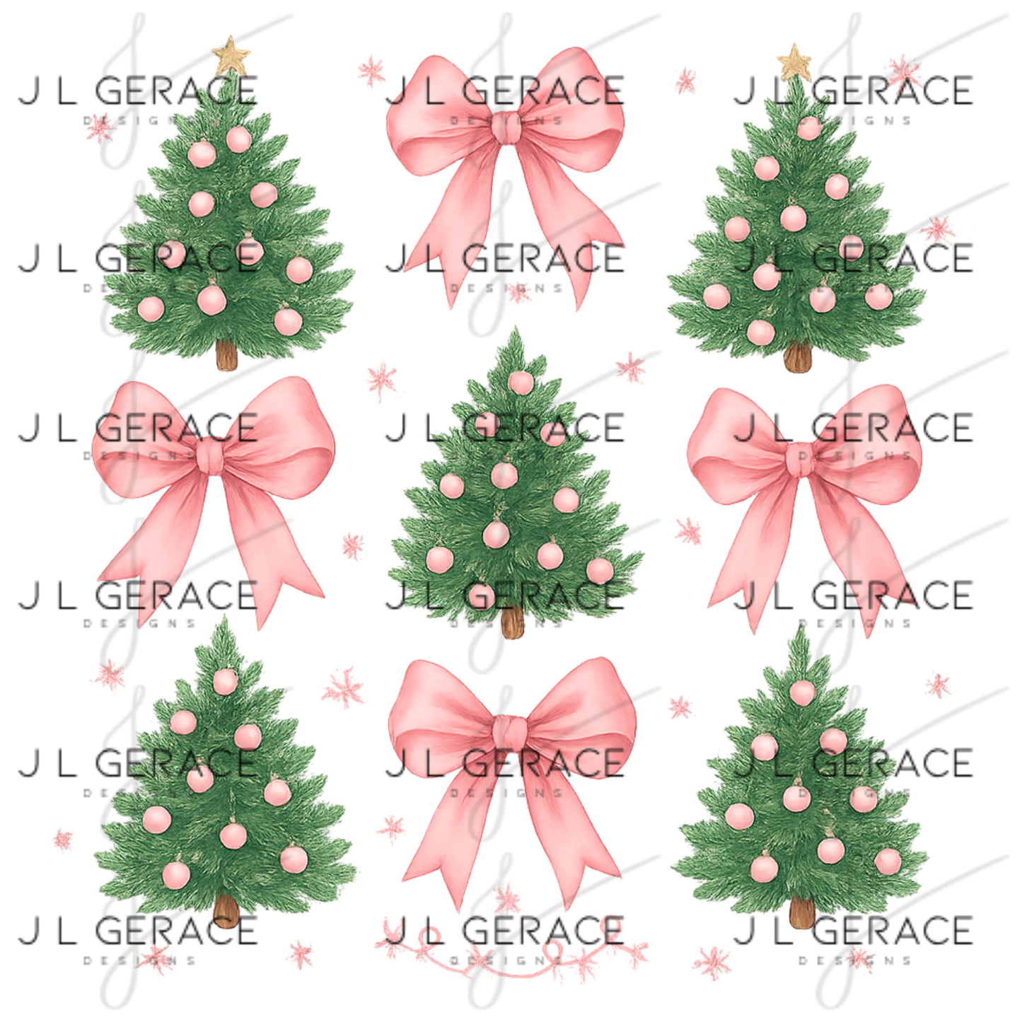 Pink Bow Christmas Tree PNG Clipart Set – Pastel Holiday Tree Elements