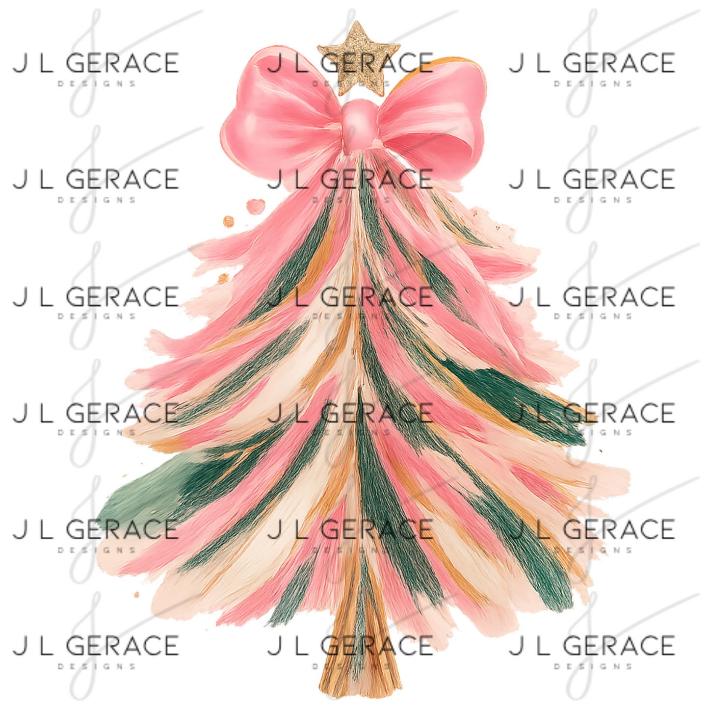 Pink Brushstroke Christmas Tree PNG – Bow & Star Holiday Clipart