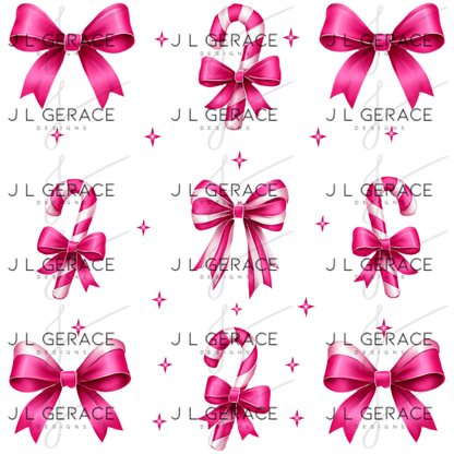 Candy Cane & Bow PNG Clipart Set – Glossy Christmas Elements