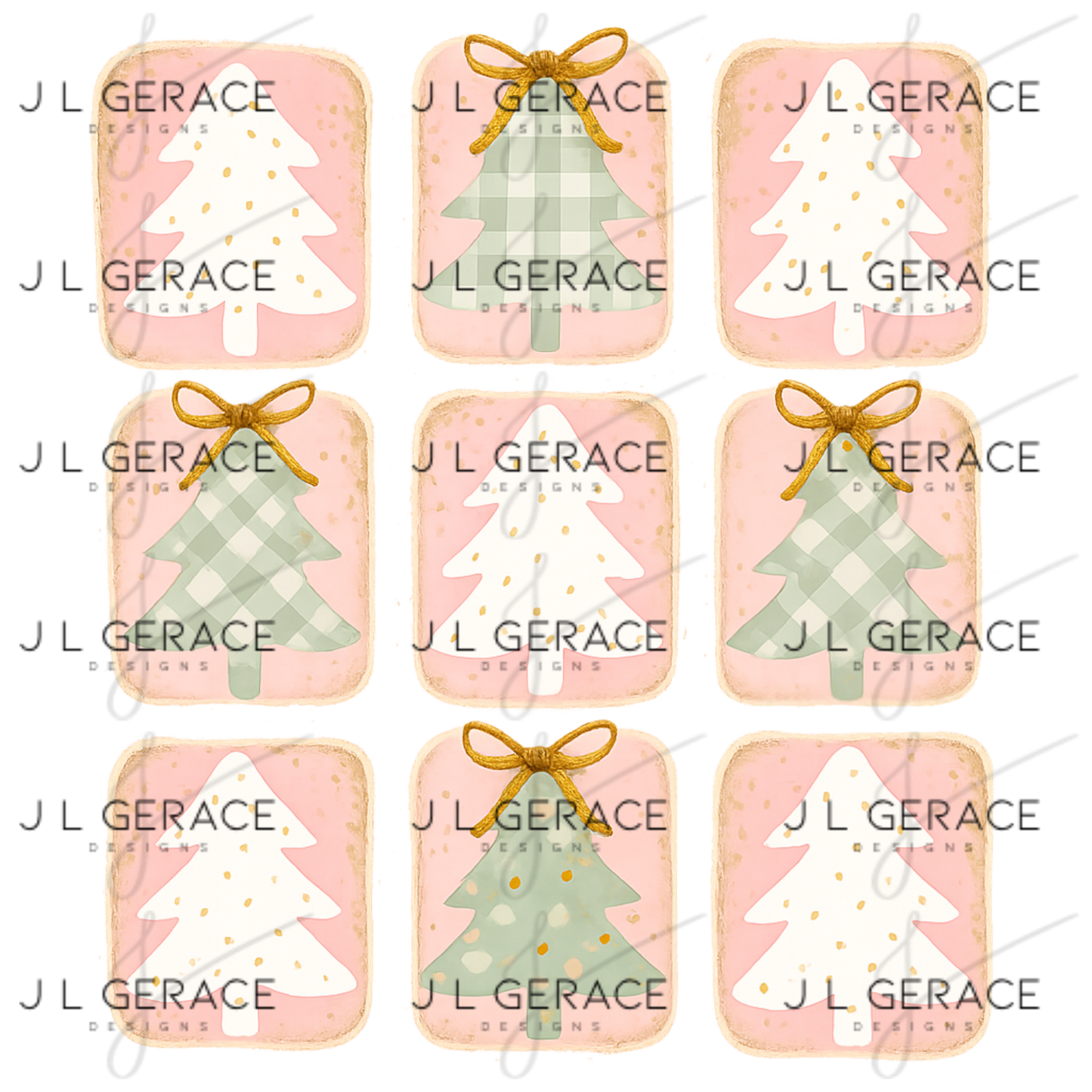 Pink Christmas Tree Rectangle PNG Clipart Set – Pastel Holiday Tree Designs