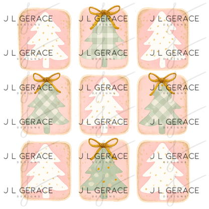 Pink Christmas Tree Rectangle PNG Clipart Set – Pastel Holiday Tree Designs