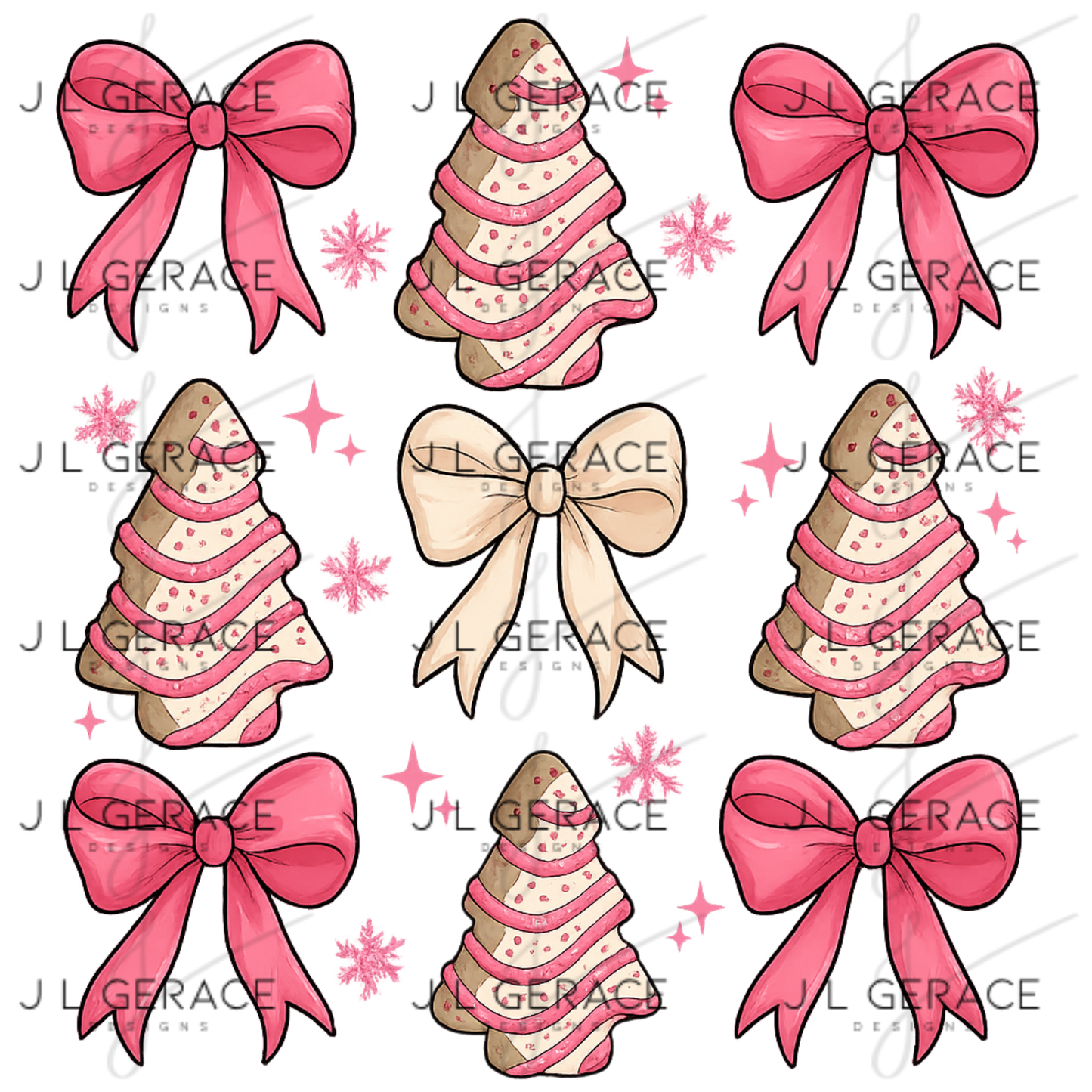 Pink Christmas Tree Cookie & Bow PNG Clipart Set – Glossy Holiday Elements