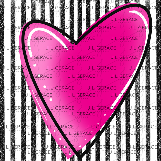 Pink Gradient Heart with Black and White Pinstripes Clipart PNG