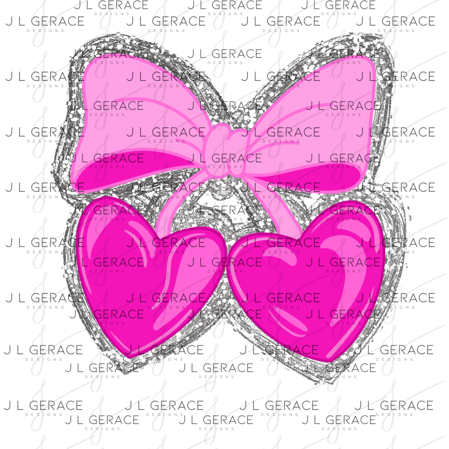 Pink Heart Cherries PNG with Bow and Silver Chunky Glitter Background Design