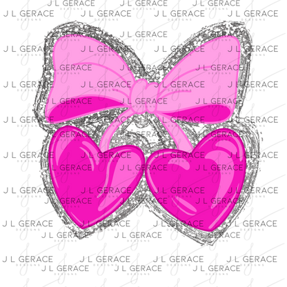 Pink Heart Cherries PNG with Bow and Silver Chunky Glitter Background Design